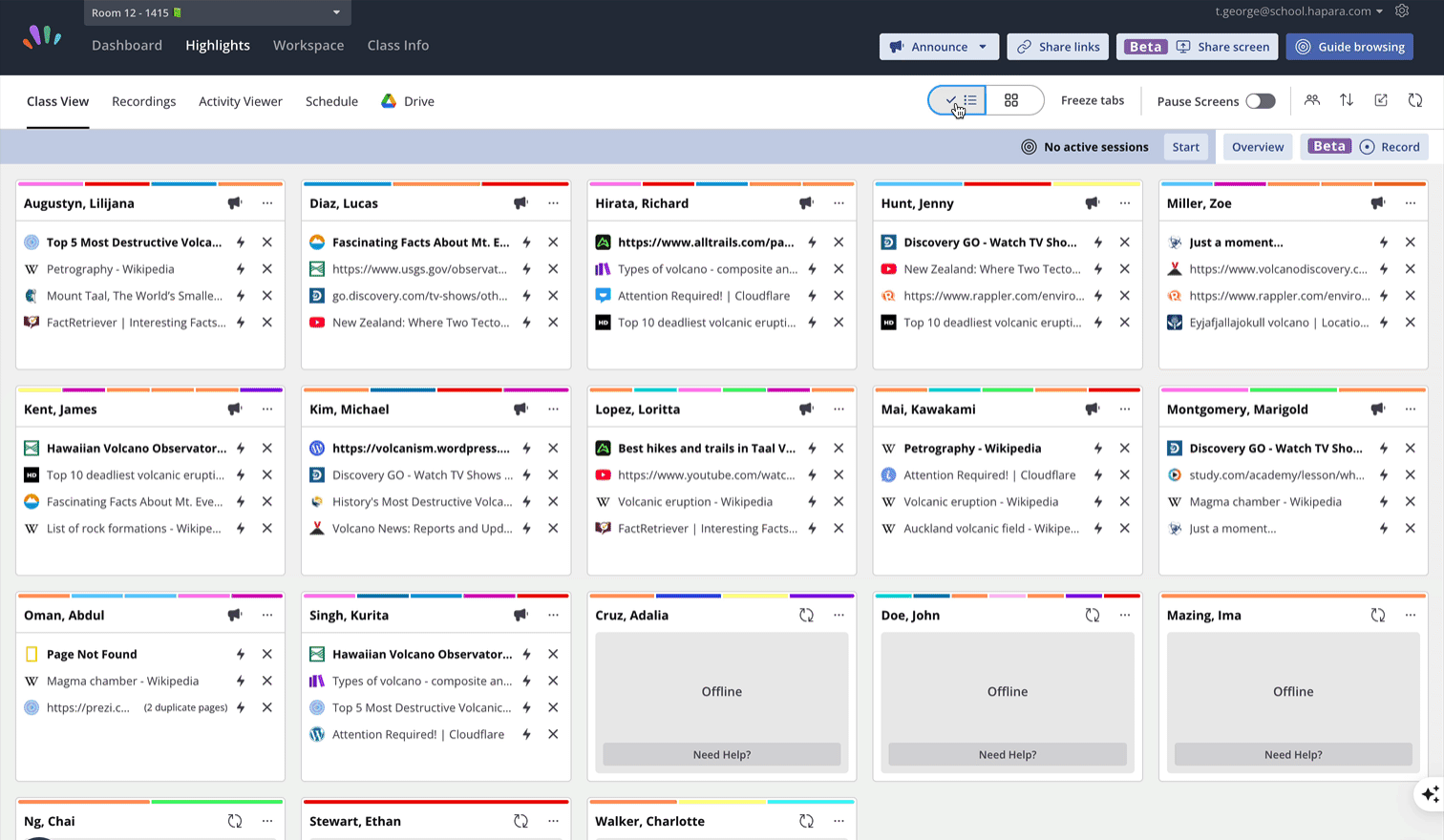 Class view switching tabs