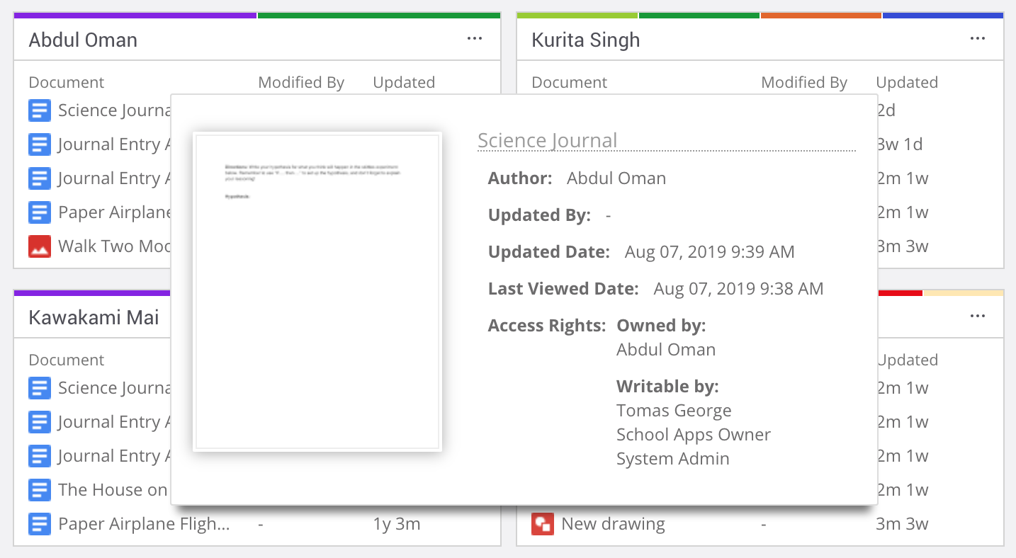 Viewing a Google Doc in Teacher Dashboard