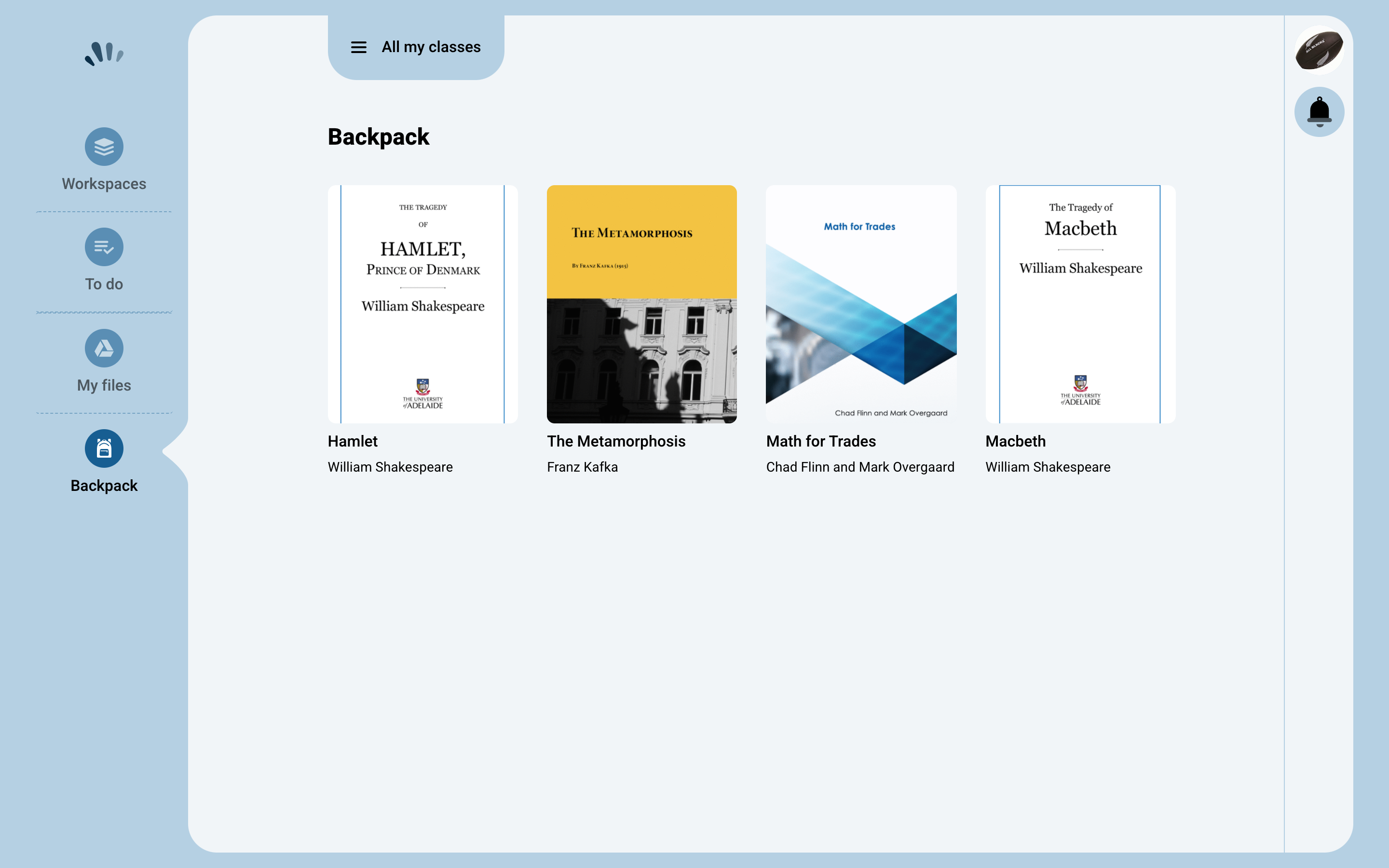 Student Dashboard - Digital Backpack Books