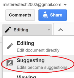 Google Docs Suggesting editing for formative feedback